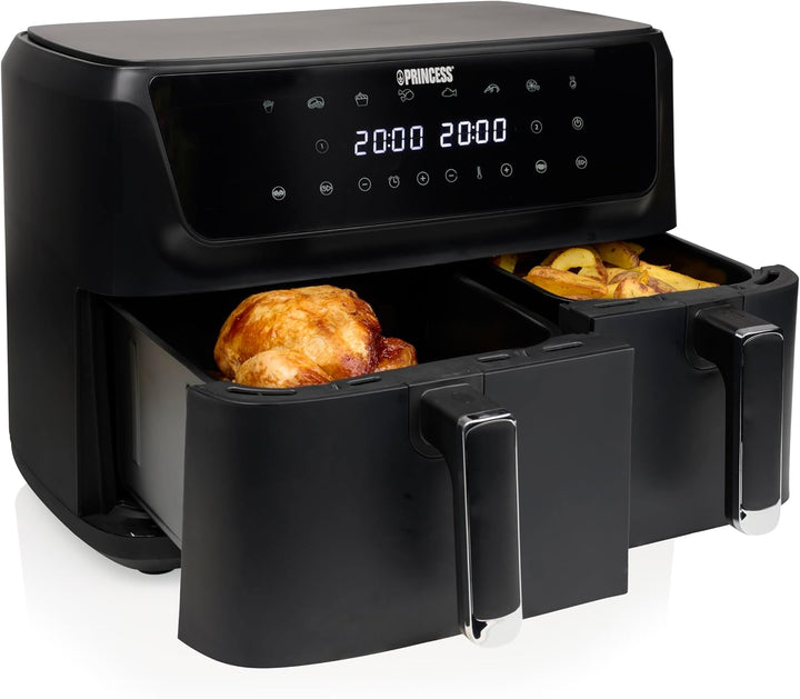 Princess Doppelkorb Heissluftfritteuse mit Digitaldisplay, 11 L Gesamtvolumen, 2 Körbe (6,5 L & 4,5