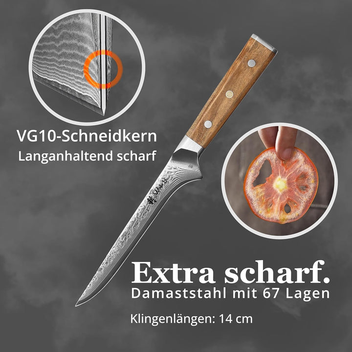Wakoli Oribu Filetier- und Ausbeinmesser 14 cm extrem scharfe Klinge aus 67 Lagen I Damast Küchenmes
