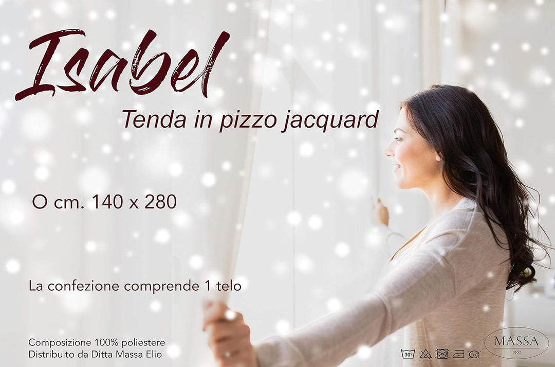 Tex Family Vorhang Isabel Creme 140 x 280 cm verpackt aus Jacquard-Spitze Cremeweiss, Cremeweiss