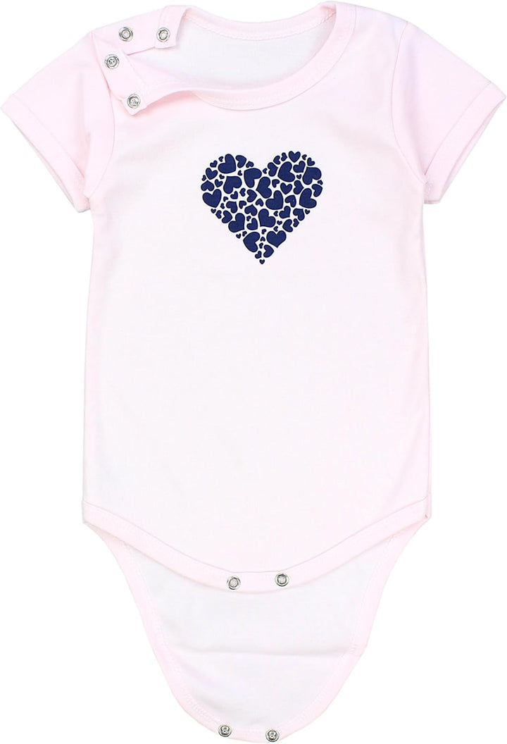 TupTam Mädchen Baby Body Kurzarm in Unifarben - 5er Pack 86 Dunkelblau Blumen Hellrosa Herzen Apriko