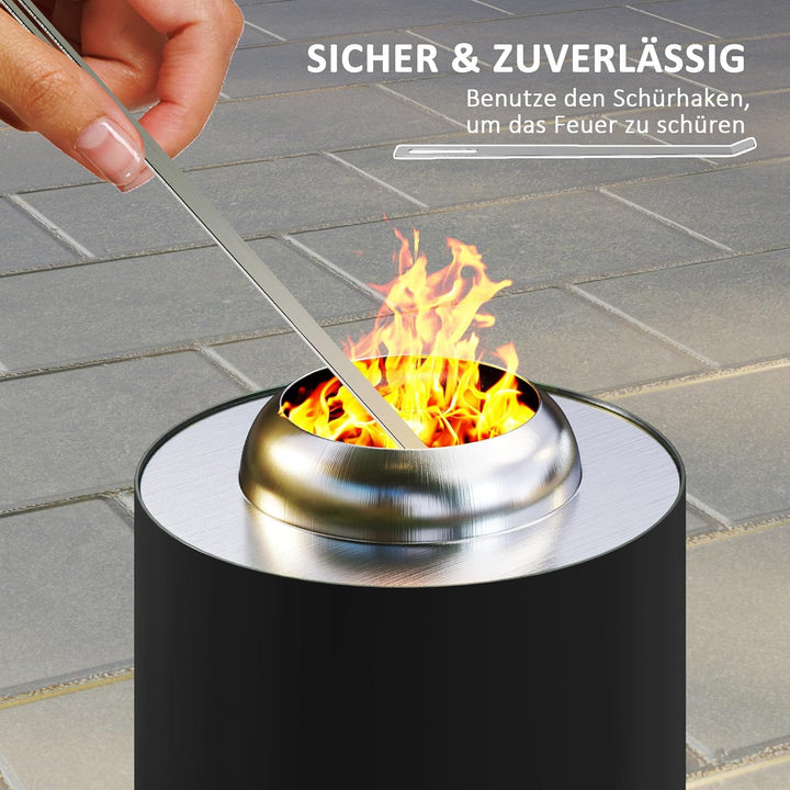 Outsunny Feuerschale Ø16x25cm aus Edelstahl Feuerstelle mit Schürhaken Rauchfreie Feuerschalen Feuer