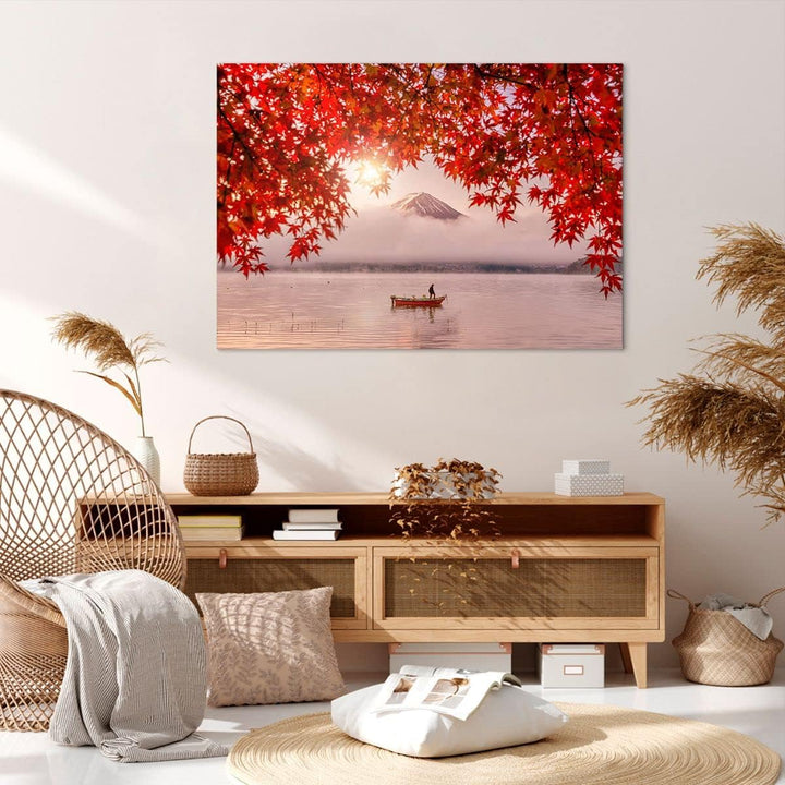 ARTTOR Bilder auf Leinwand 100x70cm Leinwandbild mit Rahmen Vulkan See Gross Wanddeko Bild Schlafzim