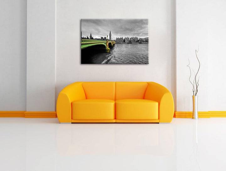 Skyline von London mit Themse und Big Ben schwarz/weiss Format: 100x70 auf Leinwand, XXL riesige Bil