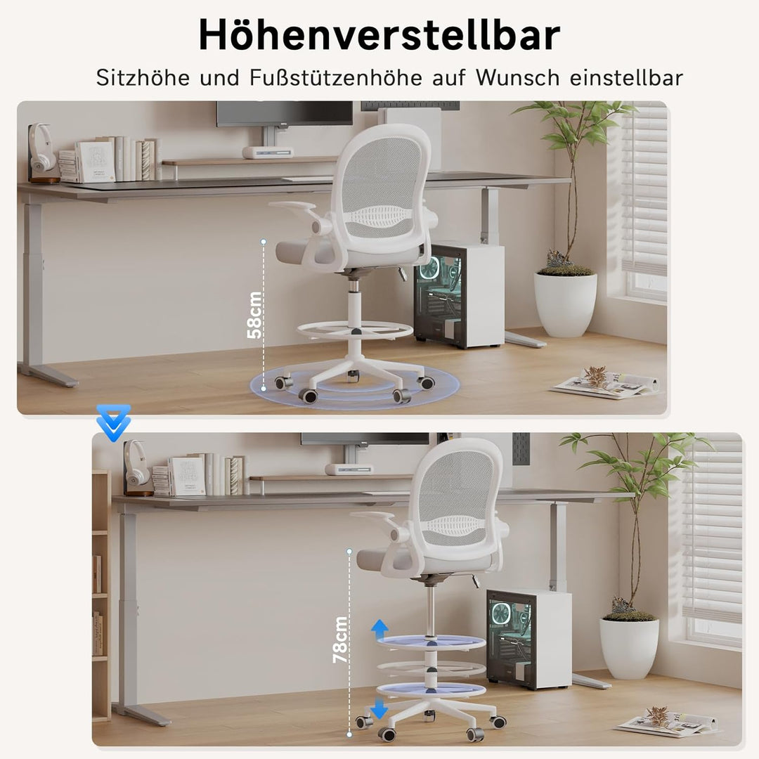 Naspaluro Bürostuhl mit Fussstützenring, Ergonomischer Schreibtischstuhl mit Atmungsaktiv Netzbespan