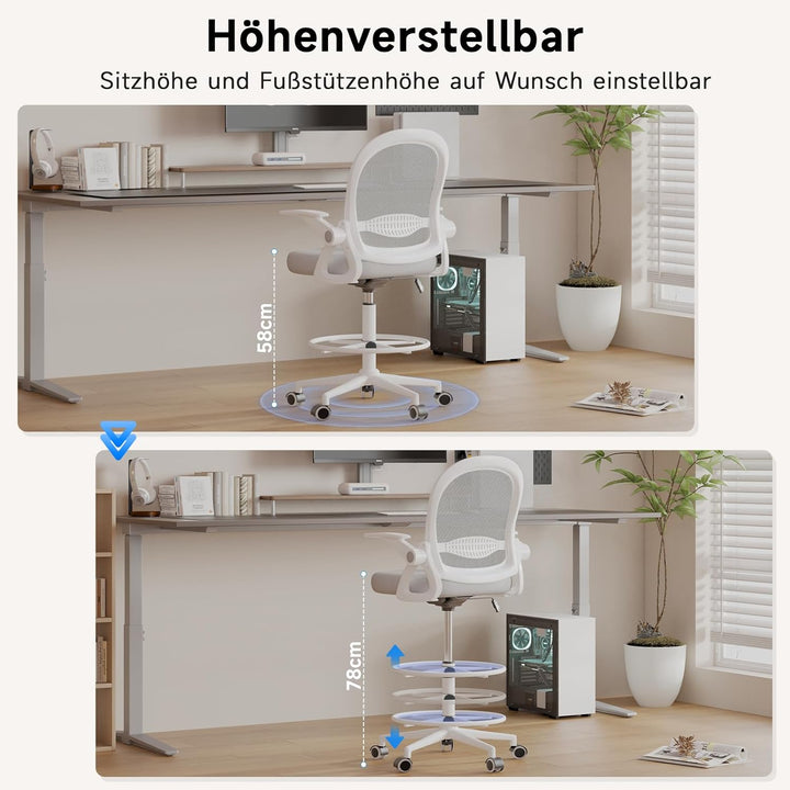rattantree Ergonomischer Bürostuhl, Schreibtischstuhl mit Verstellbare Fussstütze Ring, Höhenverstel