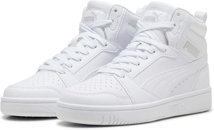 PUMA Unisex Kinder Rebound V6 Mid Jr Sneaker 40 EU Puma White Cool Light Gray, 40 EU Puma White Cool