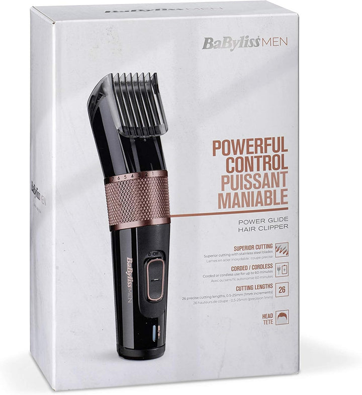 BaBylissMen Power Glide Haarschneider E974E, 26 Schnittlängen (0,5mm - 25mm), 60 Min. Akkulaufzeit S