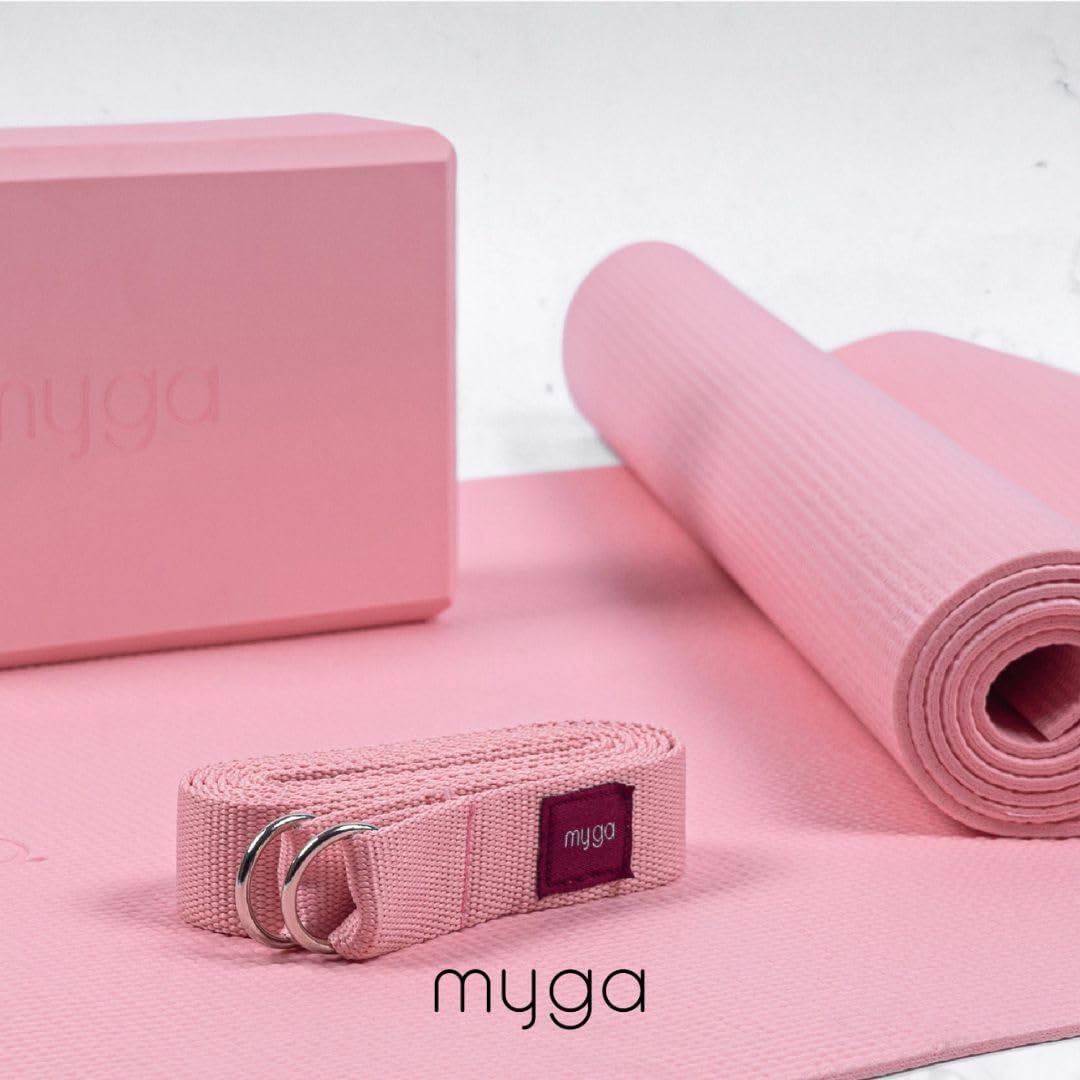 Myga Yoga-Starter-Set – Yogamatte, Yoga-Blöck Ziegel &amp; Metall D-Ring Yoga-Gurt – Starter Kit für Anf