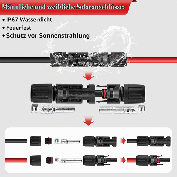 Solar Crimpzange Set für 2.5/4/6mm² Solarpanel PV Kabel, 10 Paar Kabelstecker, 10 Paar Männlich/Weib