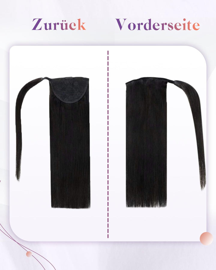 LaaVoo Zopf Extension Echthaar Schwarz Echthaar Pferdeschwanz Extensions Easy Fit Ponytail Extension