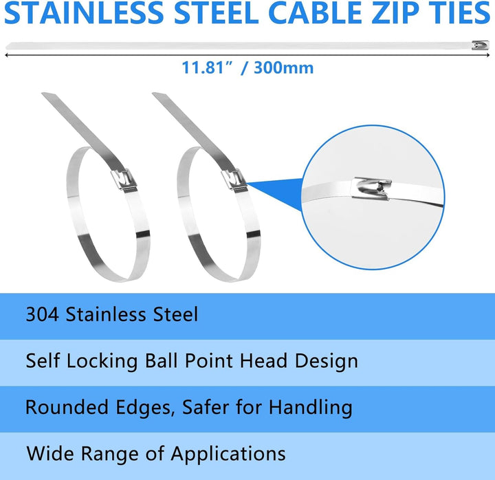 200 Stück Edelstahl Kabelbinder und Kabelbinderzange Kabelbinder Metall Lochband Edelstahl 4,6 x 300