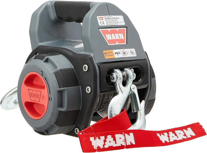 WARN 101575 tragbare Hand-Seilwinde mit 1,2 m synthetischem Seil: 340 kg Zugkraft, Grau 340 kg. Kapa