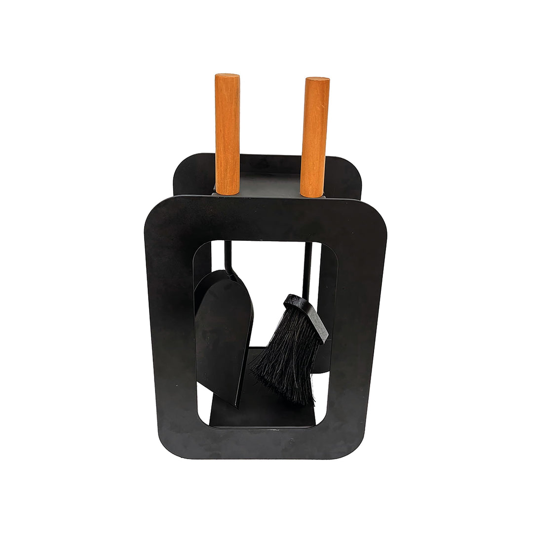 FIREFIX K2451 Kamingerät klein mit hellen Holzgriffen, schwarz beschichtet