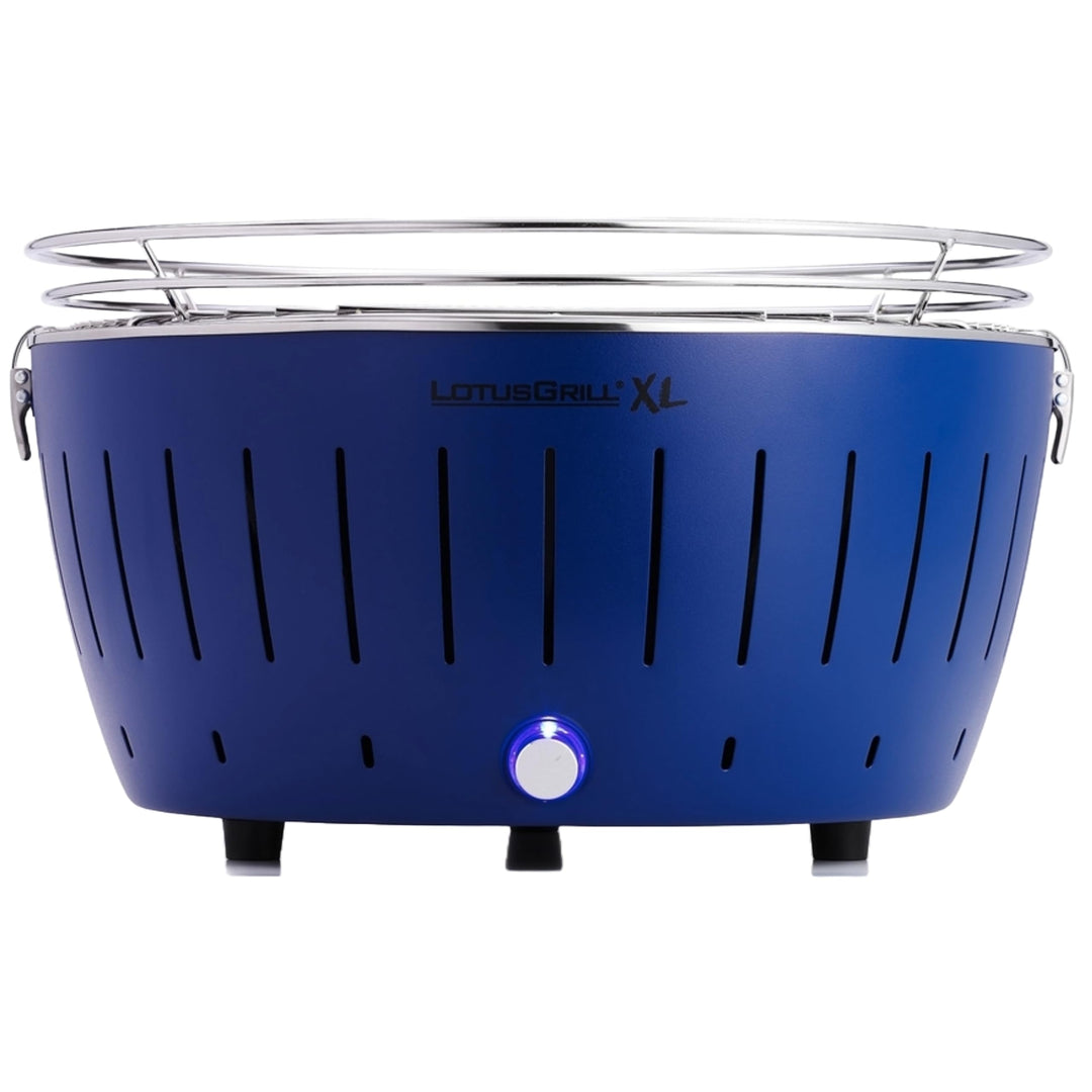 LotusGrill XL Tiefblau G435 der raucharme Holzkohlegrill/Tischgrill mit USB-Anschluss, Blau