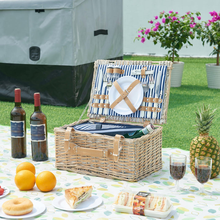 casa.pro Picknickkorb Lumparland Komplettset für 2 Personen mit Kühlfach Weidenkorb Picknickset aus