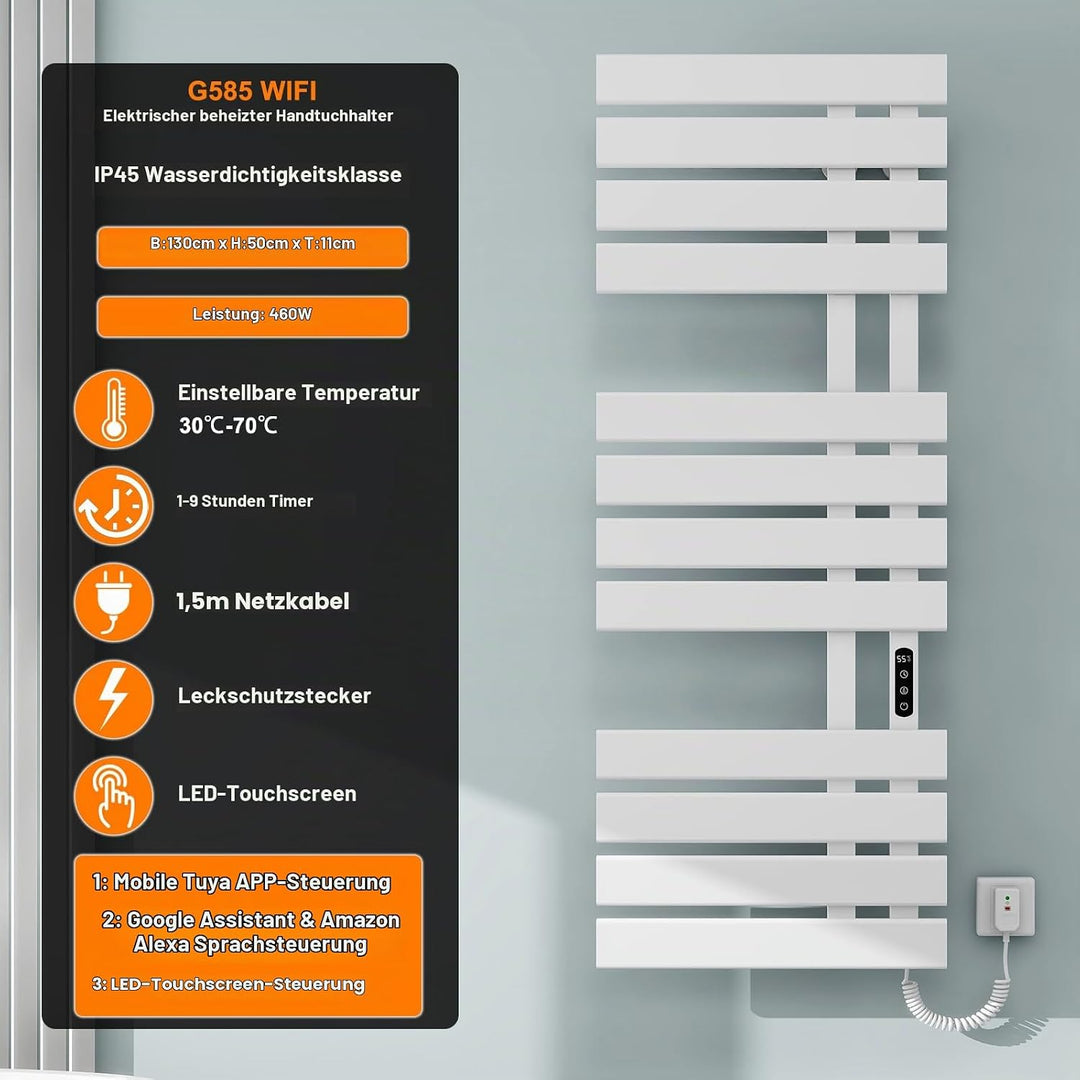 Elektrischer Handtuchhalter, für Alexa und Google Home and APP, 500×1300mm, 460W, WiFi Smart Thermos