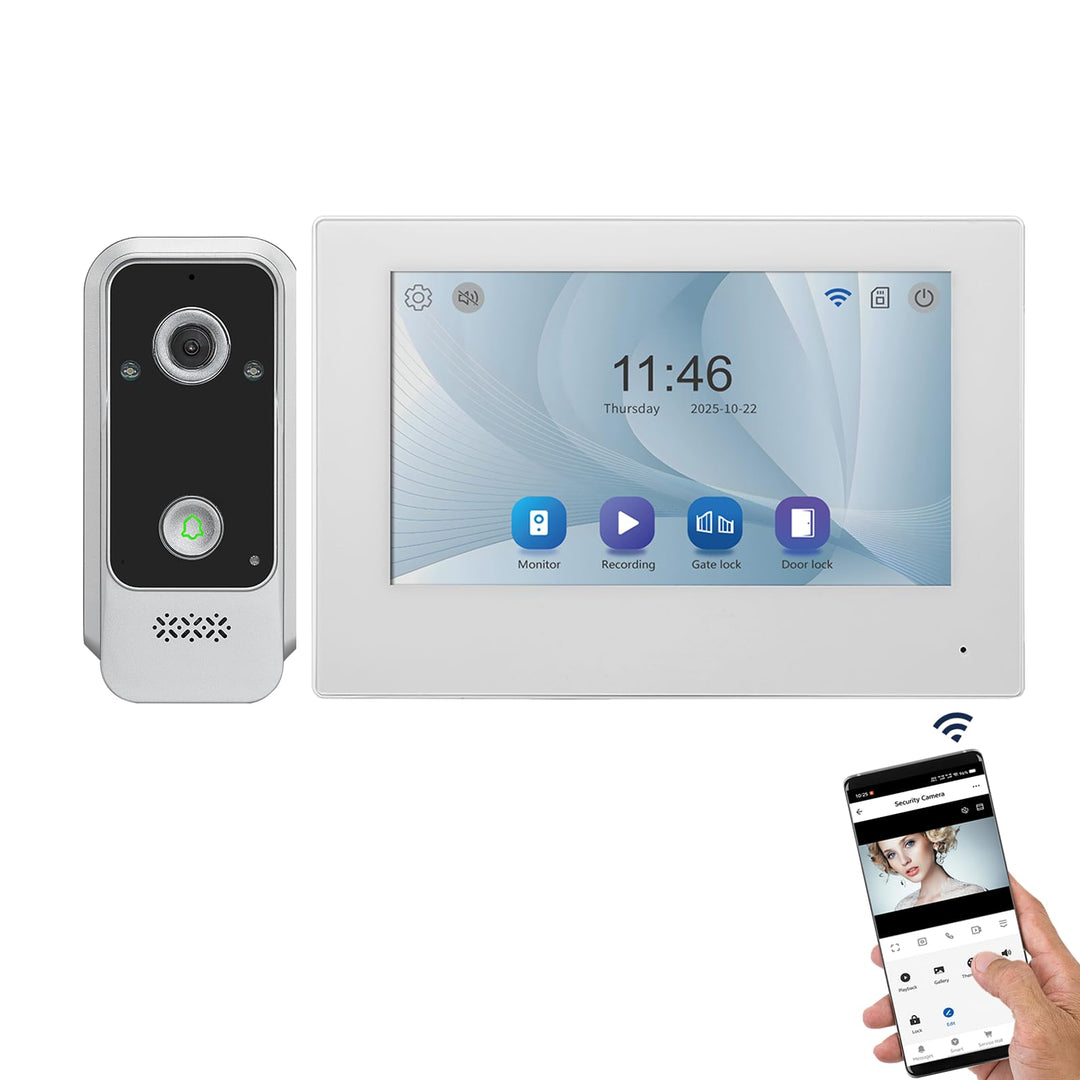 7“ kabelgebundenes Video-Türklingelsystem, 2MP Kamera, IP65 Wasserdicht, Nachtsicht, Tuya App Steuer