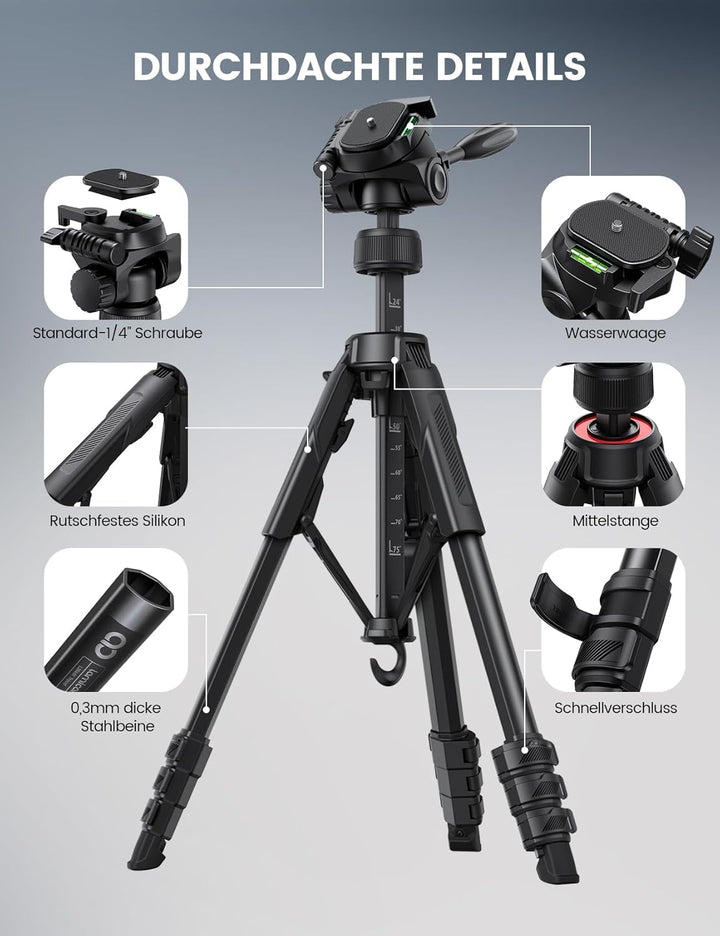 Lamicall Stativ Kamera, Kamerastativ Tripod - [Patentierte Schnellöffnung] Super Stabiles Camera Tri