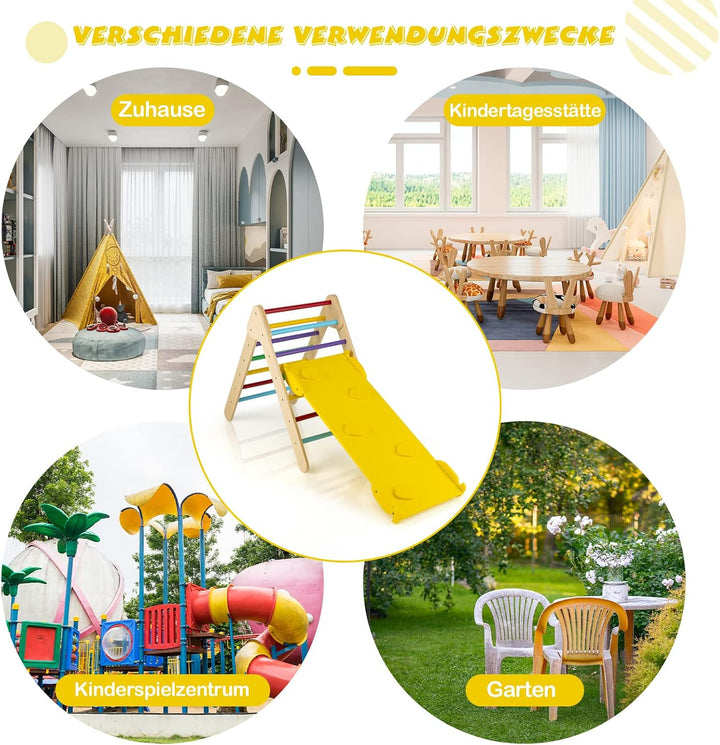 DREAMADE 3 in 1 Montessori Kletterdreieck mit 2-seitiger Rampe, Holzdreieck Sprossendreieck Kletters
