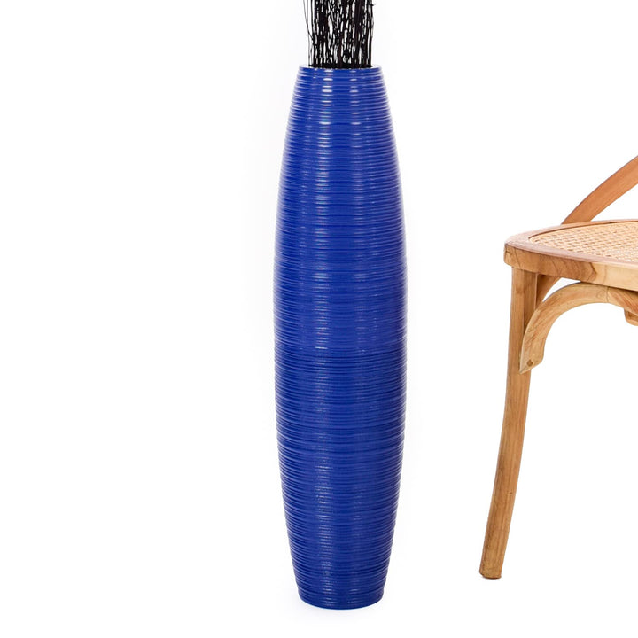 Leewadee Grosse Bodenvase für Dekozweige hohe Standvase Design Holzvase, Holz, 70 cm, Blau 70 cm Bla