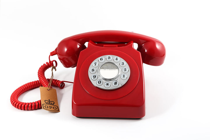 GPO 746 Retro Festnetztelefon im Stil der 70er Jahre mit Druckknopf-authentischer Klingelton- Rot Ro