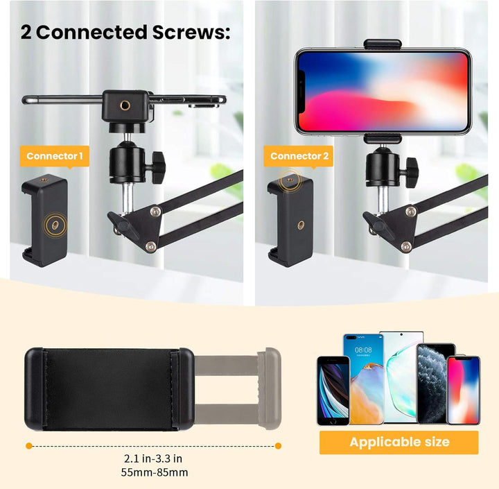 TARION Handy Gelenkarmhalterung mit Smartphone Klemme und 1/4 Zoll Schraube Langarm Handyhalter Gele