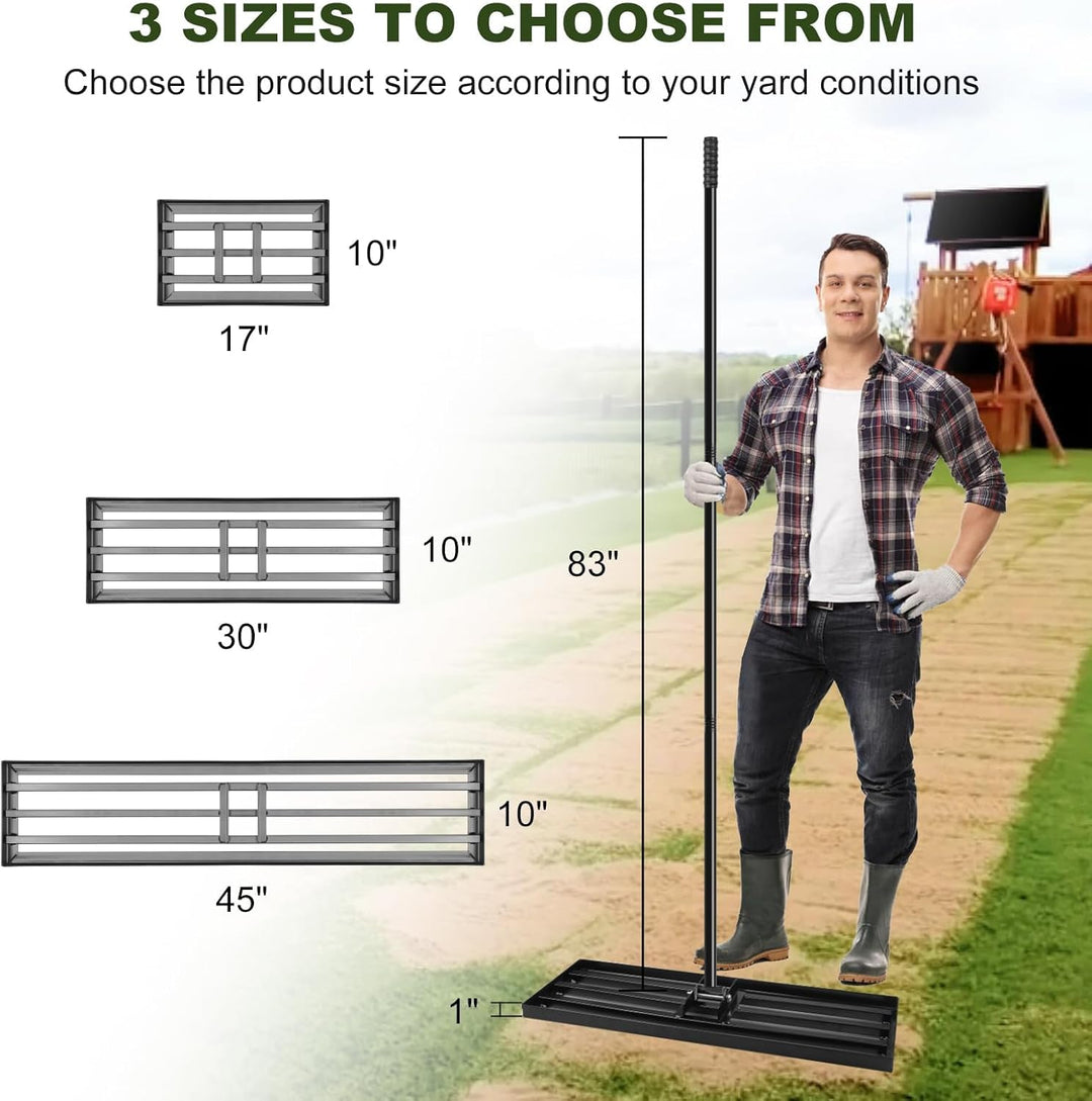 Garten Rasen-Nivellierungsrechen Edelstahl 75x25 cm mit Stiel – Robuster Nivellierrechen für Rasen,