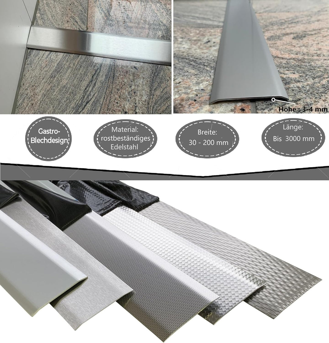 Übergangsprofil, Edelstahl k240 geschliffen, 1,5 mm stark, Übergangsprofile, 1150 x 120 mm Übergangs