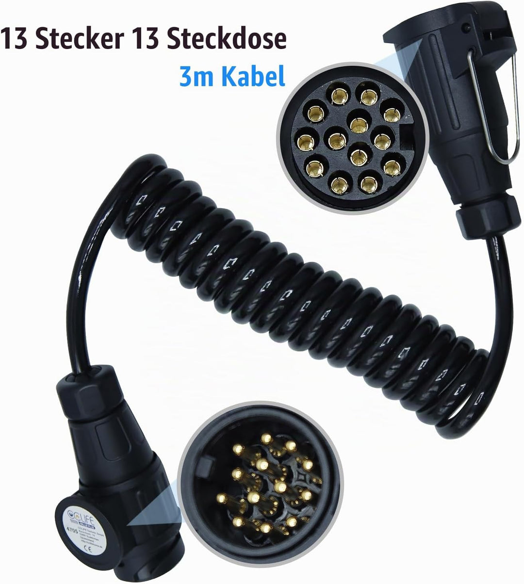 CCLIFE 3.0m 13-polig auf 13 Polig Adapter Stecker Verbindung Verlängerungskabel Spiralkabel Anhänger