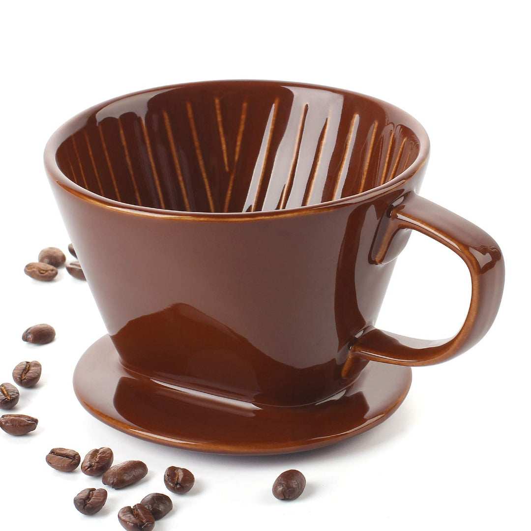 DOWAN Porzellan Kaffeefilter Grösse 2, Permanent Kaffeefilter für 2 Tassen Braun, Braun