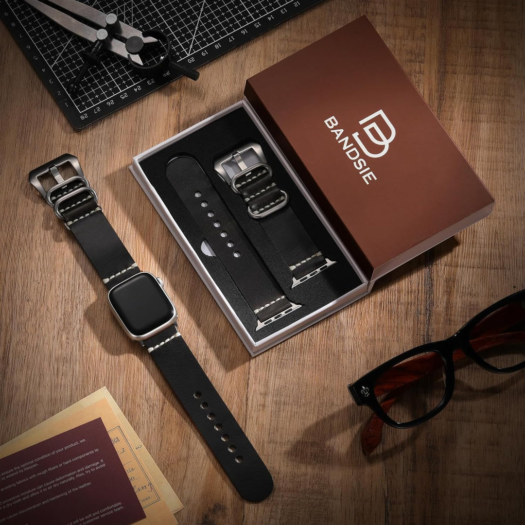 Bandsie Lederarmband kompatibel mit Apple Watch Armband 41mm 40mm 38mm für Männer/Frauen, Klassisch