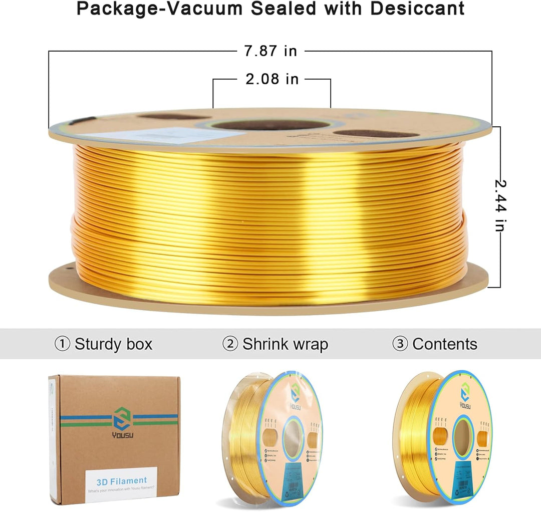 YOUSU PLA Filament 1.75, Silk PLA Gold, 3D Drucker Filament, PLA 1kg Spule, Glänzend Seide, Metallic