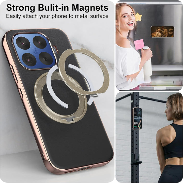 Magnethülle für Xiaomi 17T Pro, luxuriöse Lederrückseite mit Ständer, 360° Verstellbarer Ständer, st