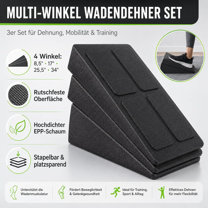 Wadendehner 3er Set, Wadentrainer, Kniekeil, Wadendehner Keil, Mobilisationskeil für Wadenstrecker,