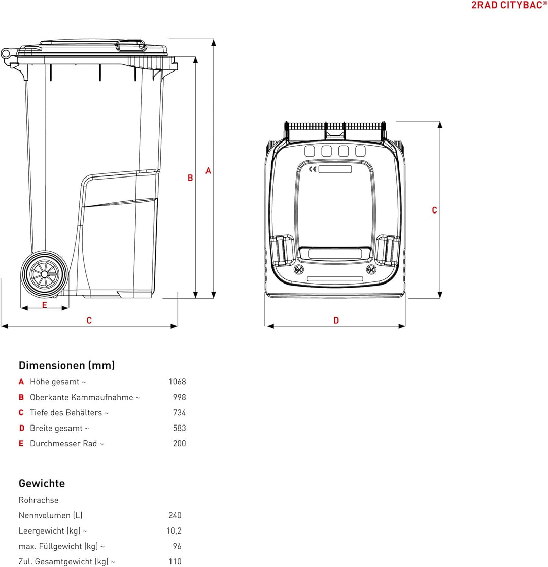 SULO Müllgrossbehälter CITYBAC 240 Liter Mülltonne Grau