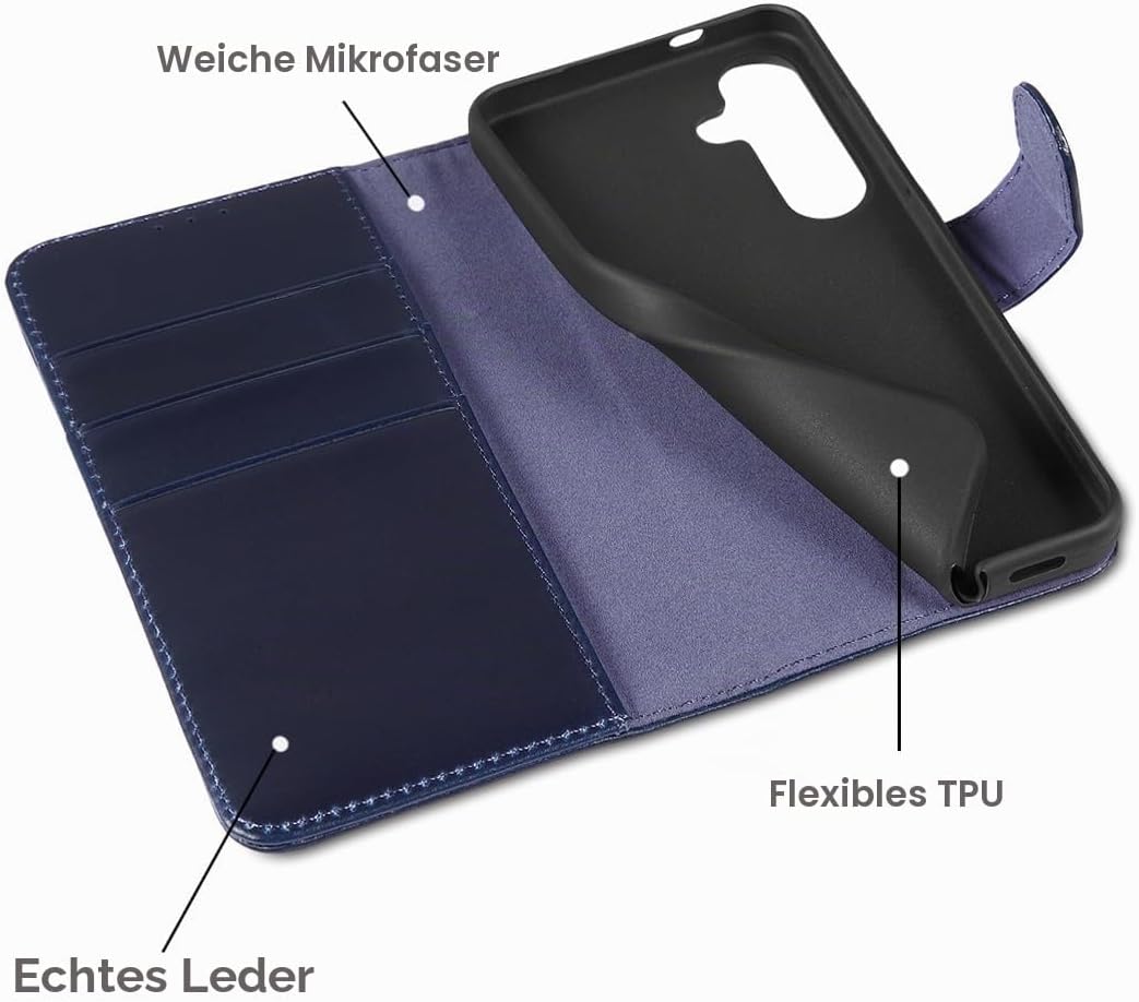 LENSUN Echtleder Handyhülle für Samsung Galaxy S25 5G, Lederhülle [Brieftasche][Bookstyle] Handytasc
