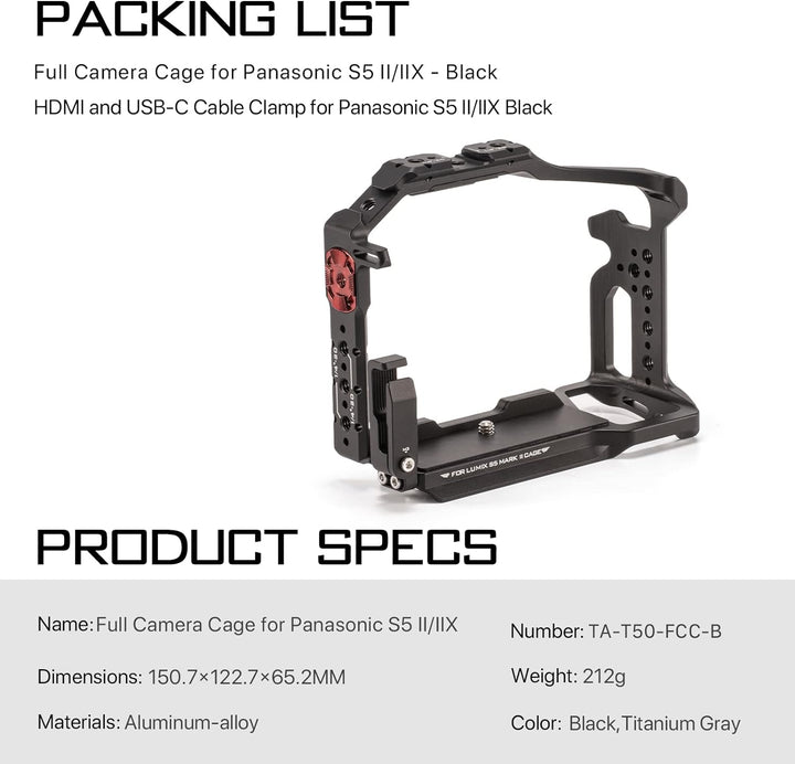Tilta Full Camera Cage Kompatibel mit Lumix S5 II/S5 IIX/G9 II mit HDMI USB-C Kabelklemme - Schwarz