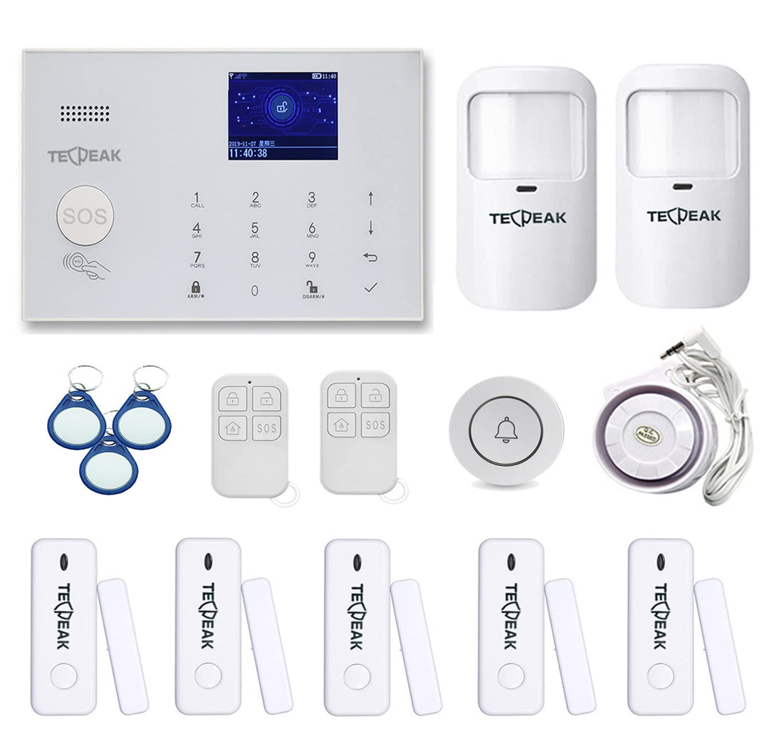 GSM/WiFi Alarmanlagen Komplettsystem, TECPEAK Alarmanlage Haus mit Alarmsirene, Haussicherheits Set