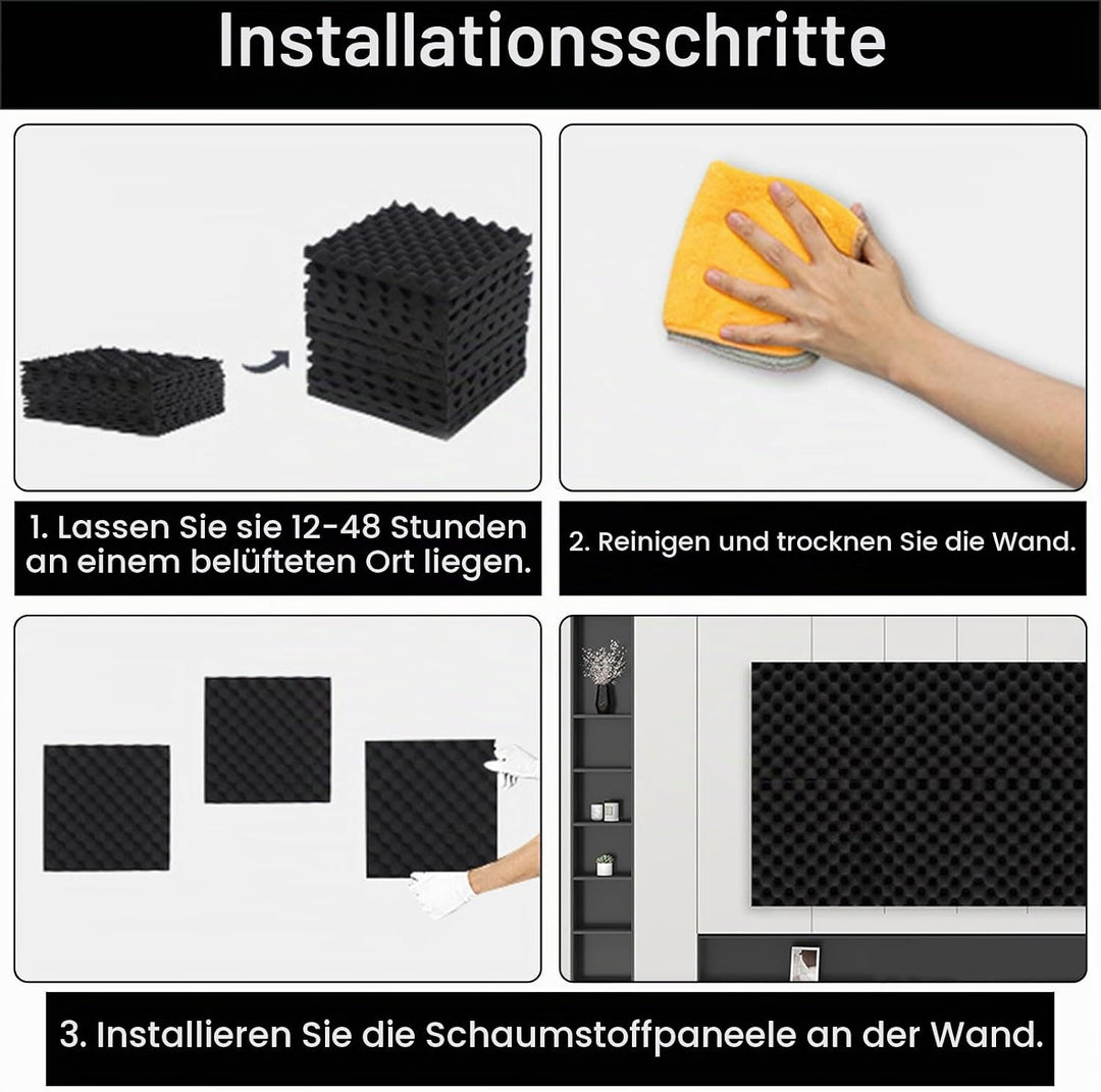 12 Stück Akustikschaumstoff Selbstklebend, 30x30x2.5cm Akustikpaneele, Schalldämmung Selbstklebend,