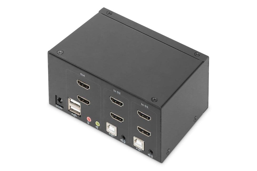 DIGITUS KVM-Switch HDMI – 2-Port Dual-Display – 2 PC 2 Monitore – 1x Maus, Tastatur &amp; Audio für 2 Co