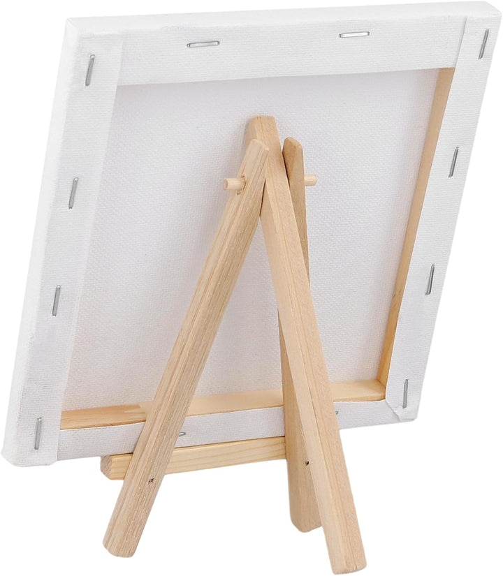 24 Stück Mini Leinwand Set, 15x15cm Kleine Leinwand mit Staffelei Holz 8x15cm, 12 Pinsel und 5 Misch