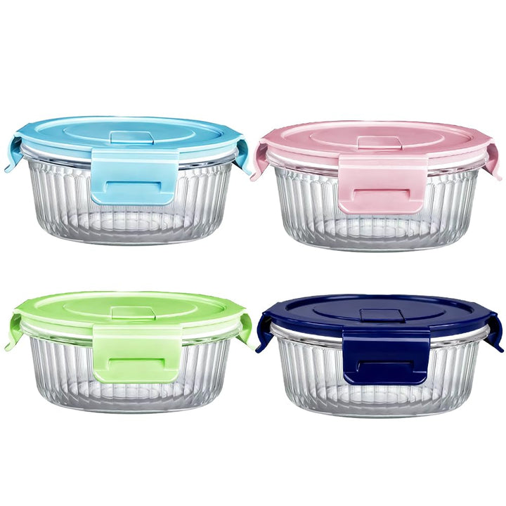 4 Pack Runde Glasbehälter Mit Deckel (1.5 Cup/370 ml) Glas-Frischhaltedosen Set für Meal Prep, Gefri