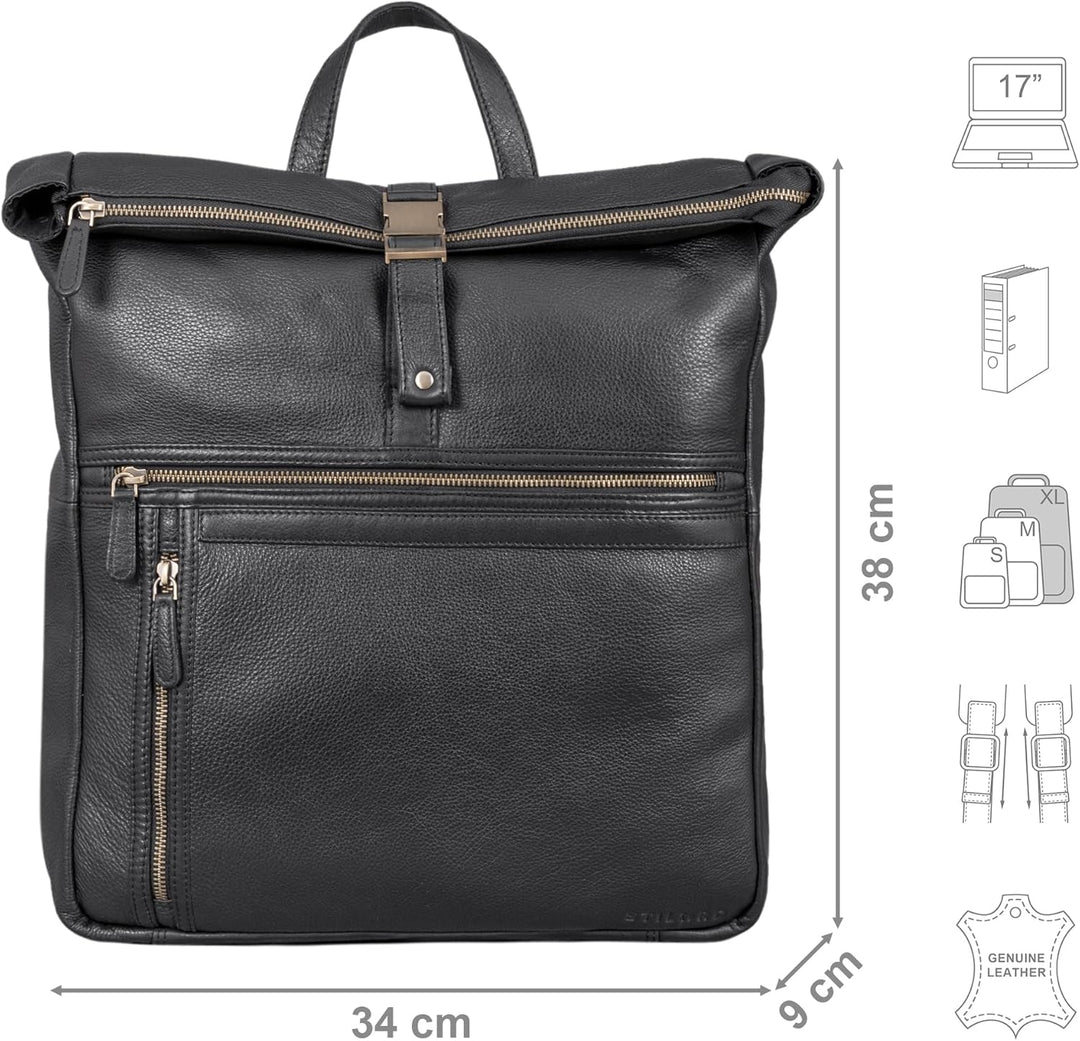 STILORD Edmund Echtleder Rolltop Rucksack Leder Herren und Damen moderner Vntage Lederrucksack Fahrr
