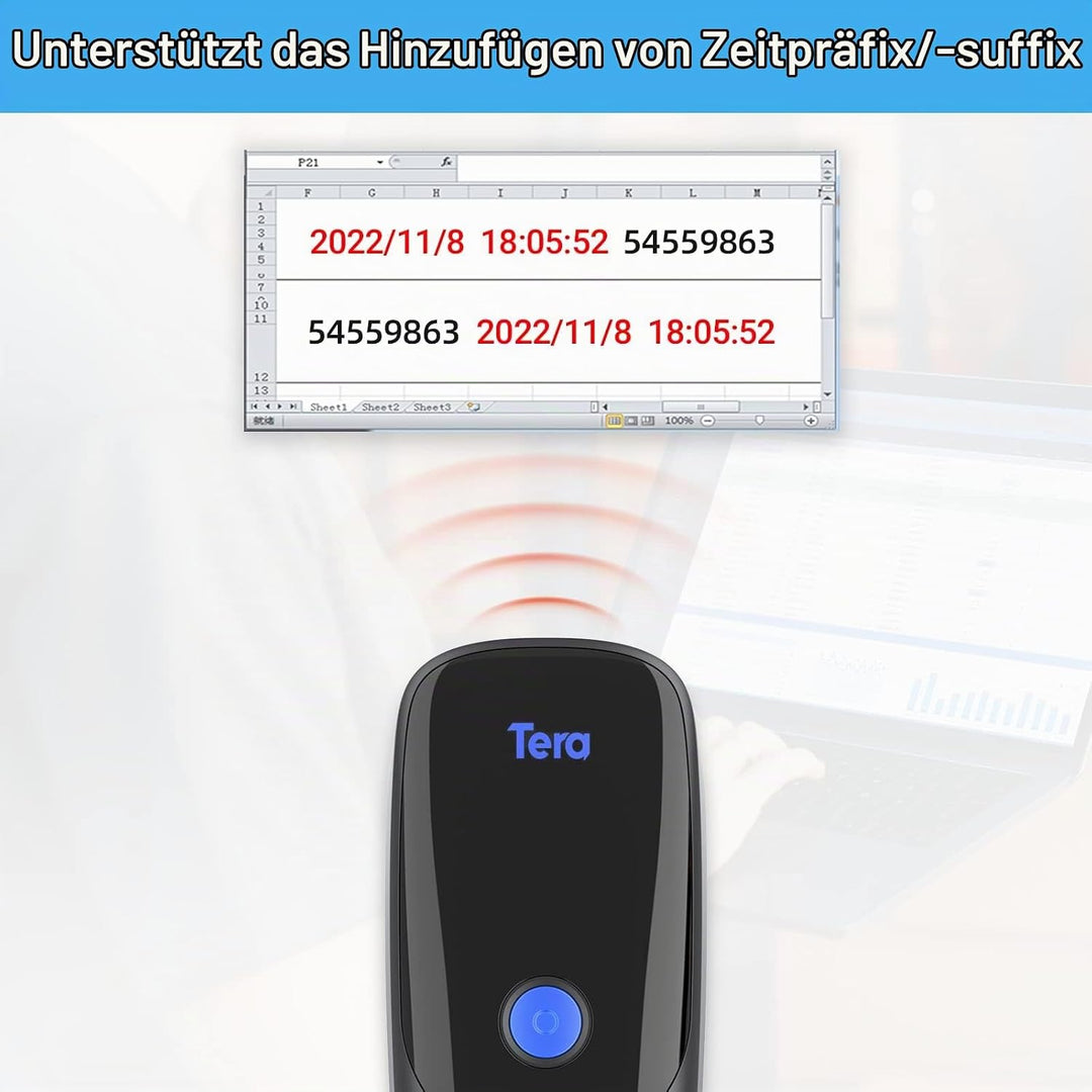 Tera Pro Series 2D QR 3-in-1 Portable Mini Barcode Scanner Bluetooth &amp; USB Cable &amp; 2.4G Wireless wit