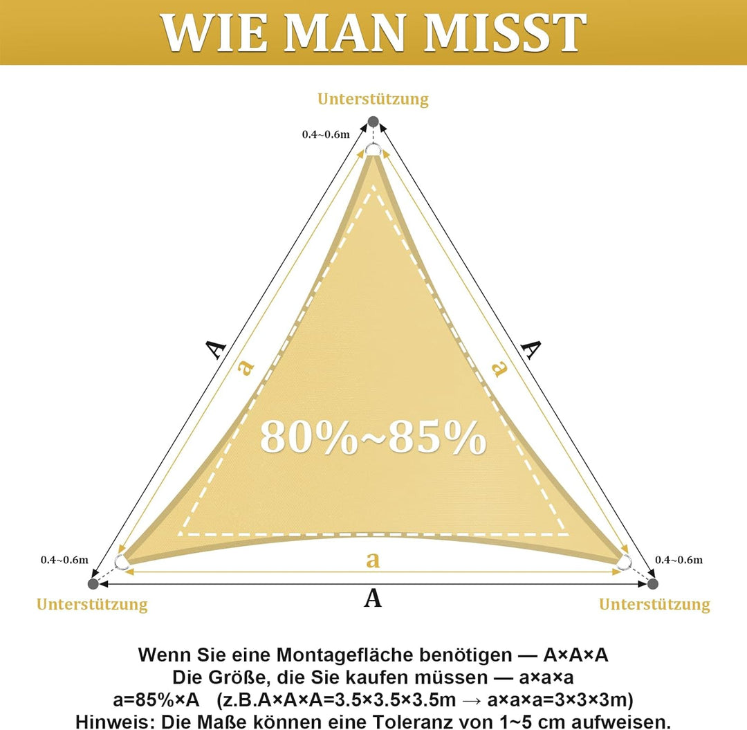 Shade&Beyond Sonnensegel Wasserdicht Rechteckig 3x3x3 m Wetterschutz Sonnenschutz Sunsegel PES-Polye