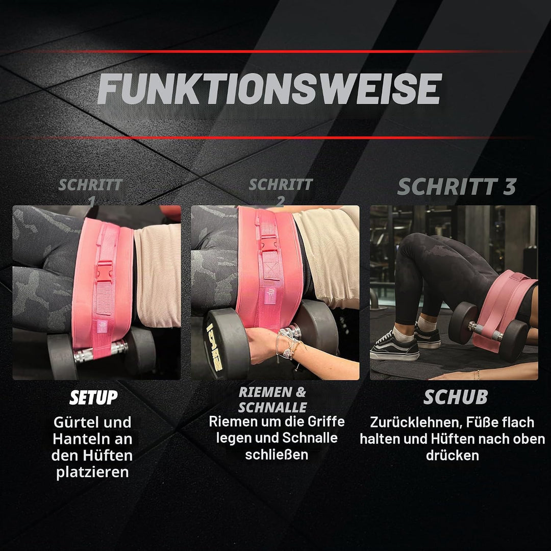 Hüft-Schubgurt, Gewichtheberlast zur Befestigung von Hanteln für Hüftübungen, Gesässbrücke, Planke,