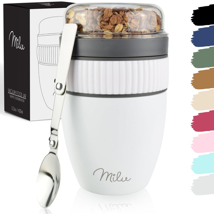Milu Müslibecher to go 400ml I isolierter Edelstahl Joghurtbecher für Müsli I auslaufsicherer Becher