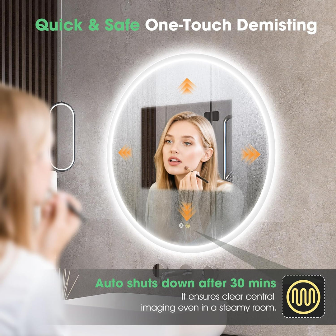 S'bagno Runder-Badspiegel-mit-Beleuchtung-80cm, Badezimmer-Spiegel-mit-Beleuchtung und Entfoggen, 30