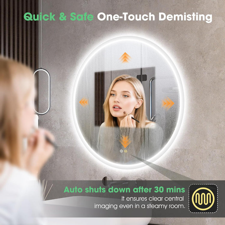 S'bagno Runder-Badspiegel-mit-Beleuchtung-80cm, Badezimmer-Spiegel-mit-Beleuchtung und Entfoggen, 30