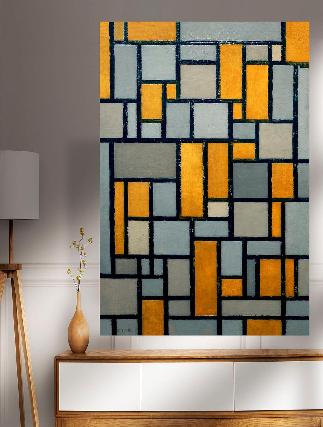 Piet Mondrian Kunstdruck auf Leinwand, gerahmt, 50 x 76 cm Kompositionsraster Nr. 1 50cm x 76cm (20